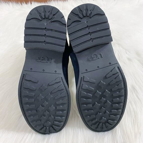 Ugg Black Suede Moto Boots Women's Size 6.5 Side Zip Shearling Lined Round Toe - Picture 6 of 10